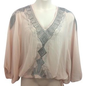 Arden B. Embroidered Trim Pink S Blouse